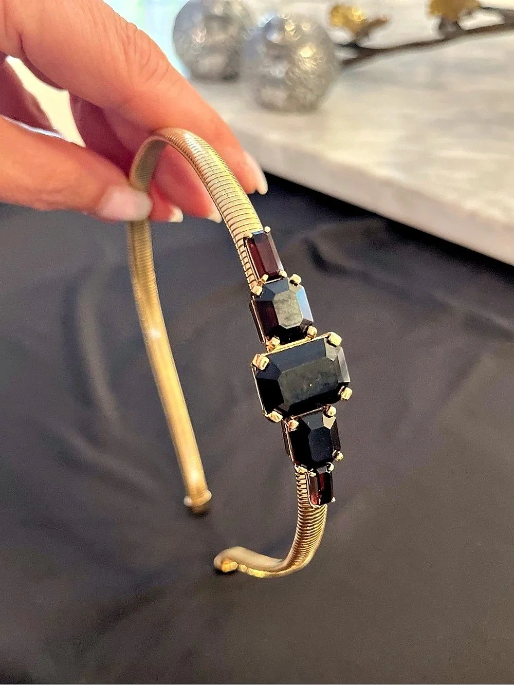Henri Bendel Jeweled Headband in Gold & Black NWOT